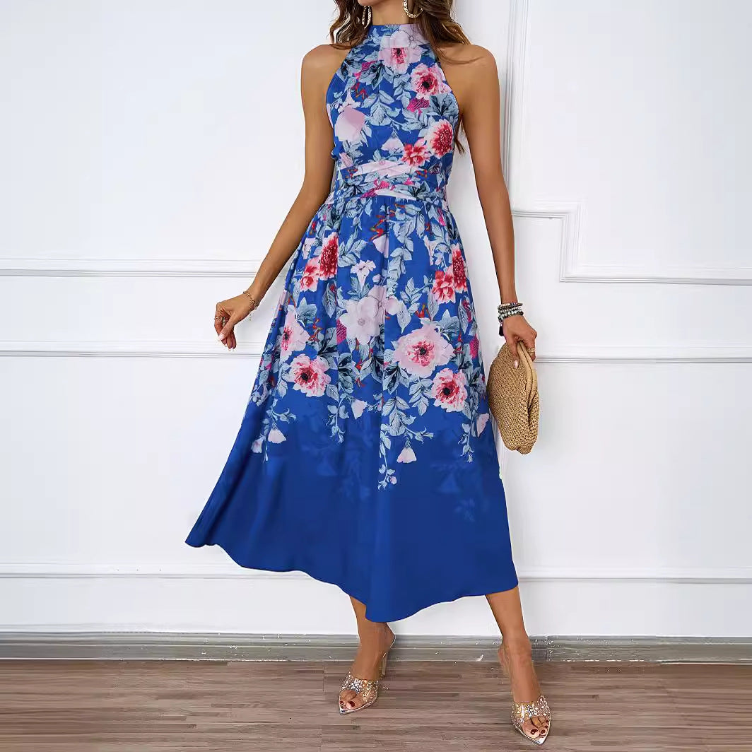 Damen Midi-Kleid mit Blumenmuster und asymmetrischem Saum Drune