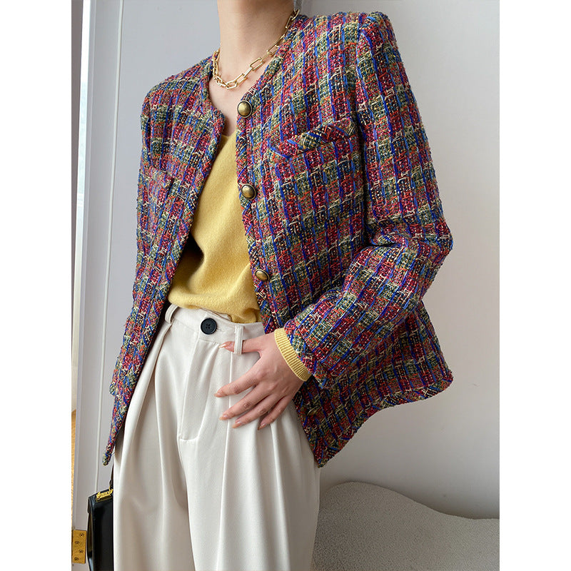 Damen modische Tweedjacke mit dekorativen Knopfdetails und klassischem Design Drune