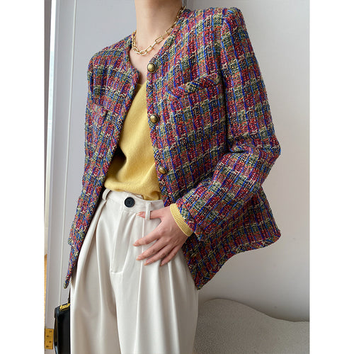 Damen modische Tweedjacke mit dekorativen Knopfdetails und klassischem Design Drune