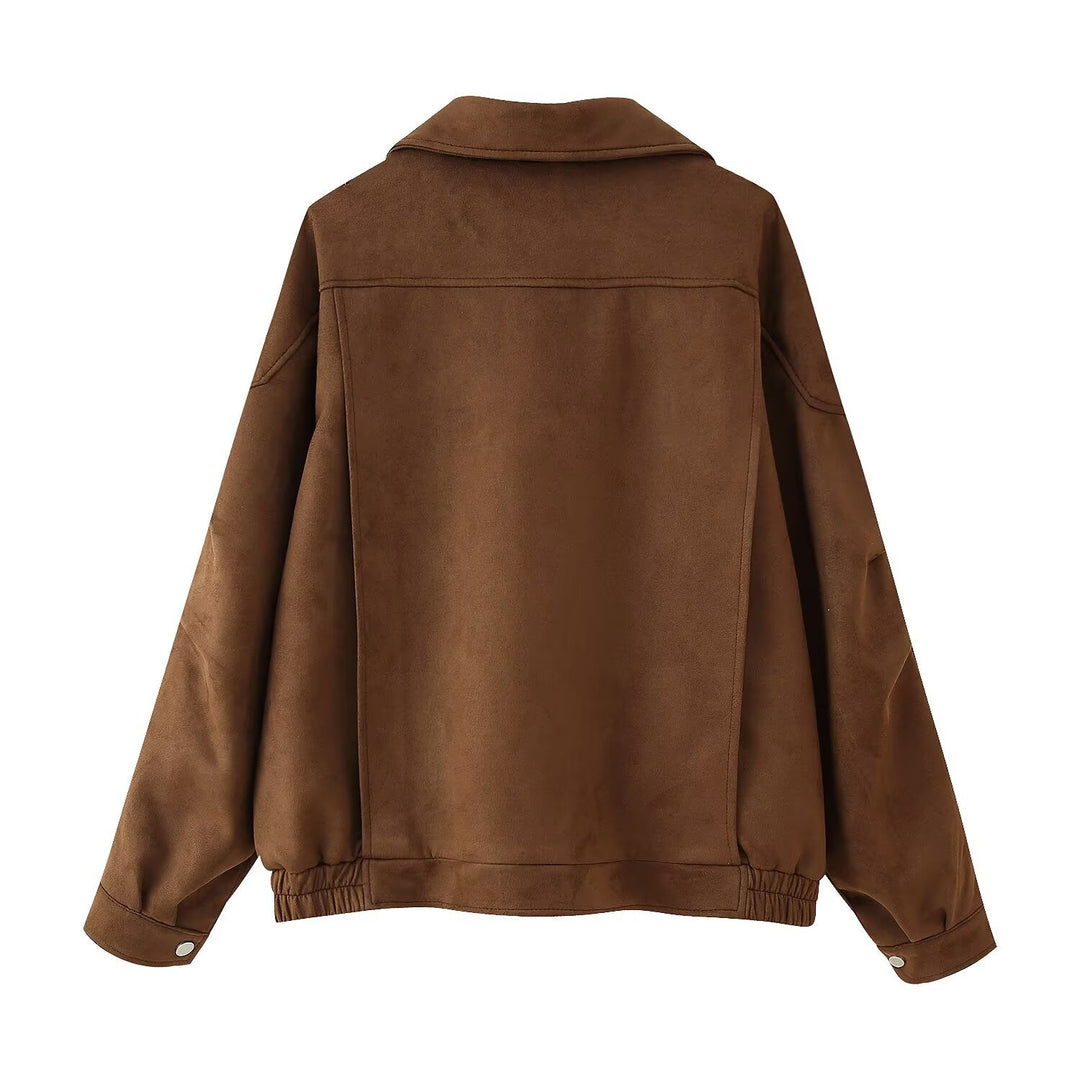 Damen Oversized Wildlederjacke mit raffiniertem Gürtel und großen Taschen Drune