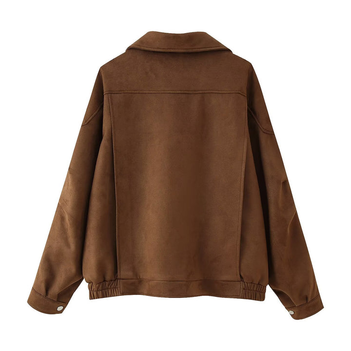 Damen Oversized Wildlederjacke mit raffiniertem Gürtel und großen Taschen Drune