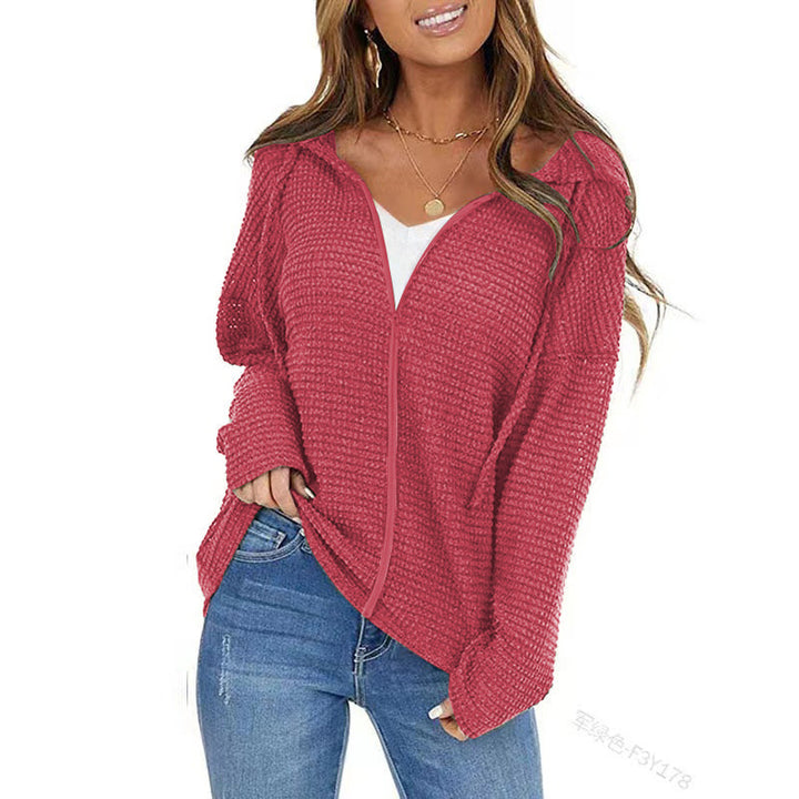 Damen Oversize Struktur-Strickjacke mit Kapuze und durchgehendem Reißverschluss Drune