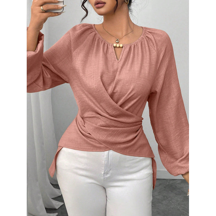 Damen Taillierte Wickelbluse mit Perlendetail und Ballonärmeln Drune