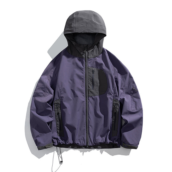 Herren technische wasserabweisende Outdoor-Softshell-Jacke mit Kapuze und verstellbarem Saum Drune