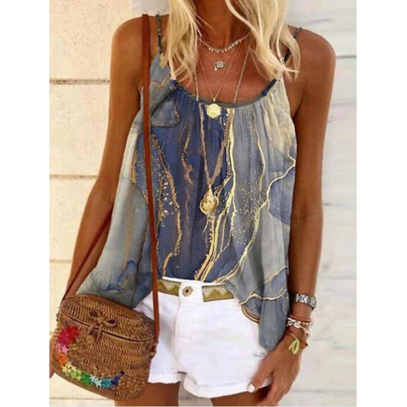 Damen Sommerliches Tanktop mit modischem Marmormuster Drune