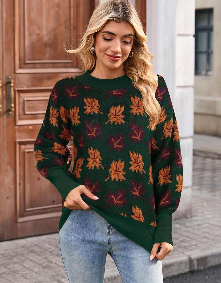 Damen Strickpullover mit herbstlichem Blätterdesign Drune