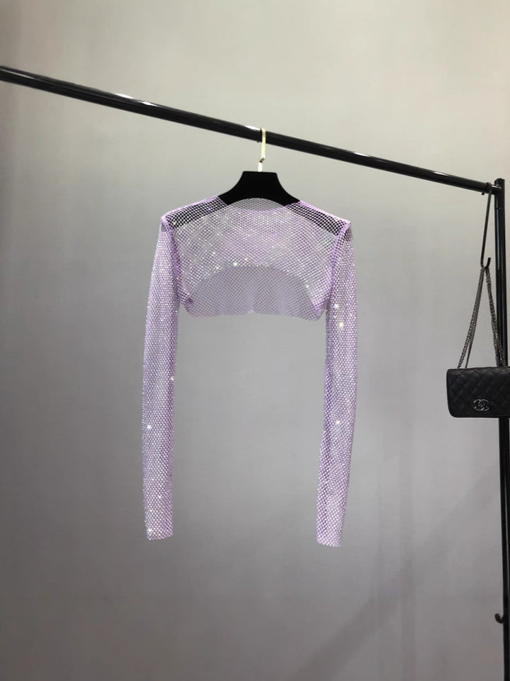 Damen Netzoberteil mit funkelndem Design und elastischen Ärmeln Drune