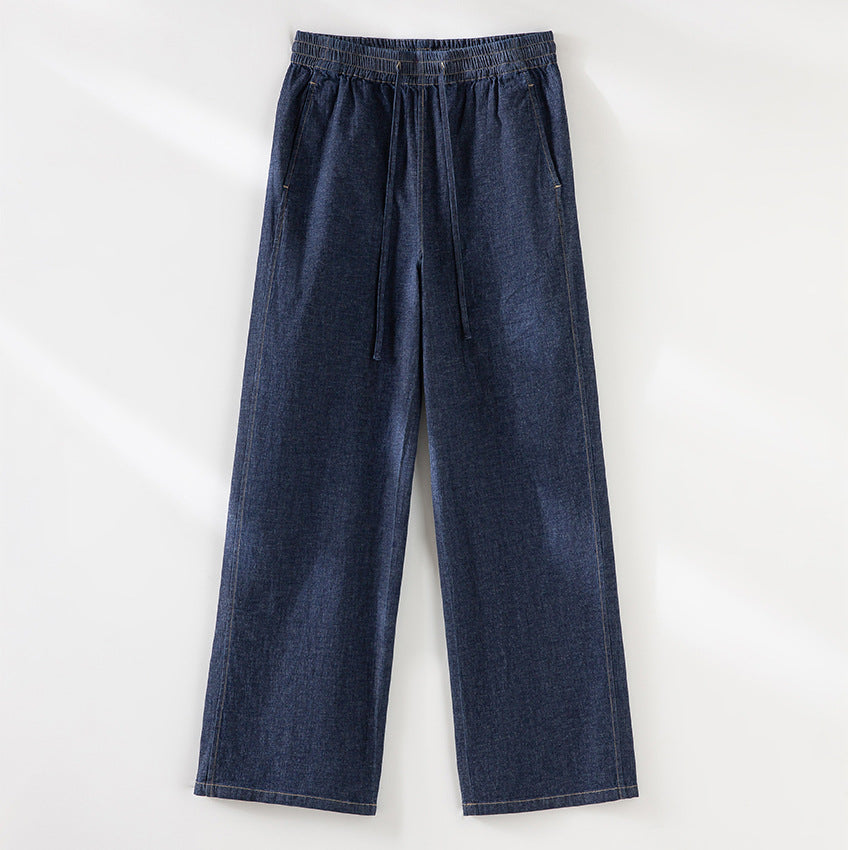 Damen Weite Jeanshose mit elastischem Bund und Tunnelzug Drune