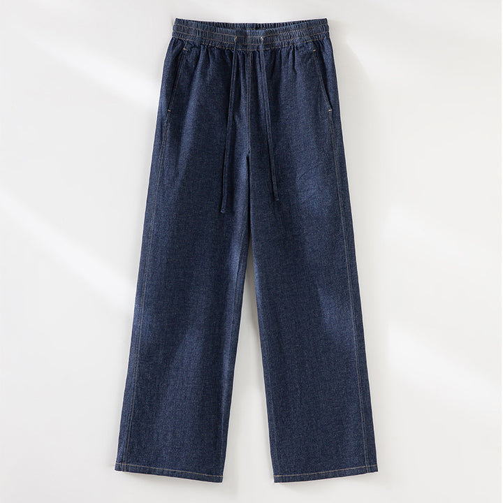 Damen Weite Jeanshose mit elastischem Bund und Tunnelzug Drune