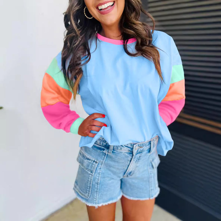 Damen lässiger Sweatshirt mit kontrastierenden Ärmeln Drune