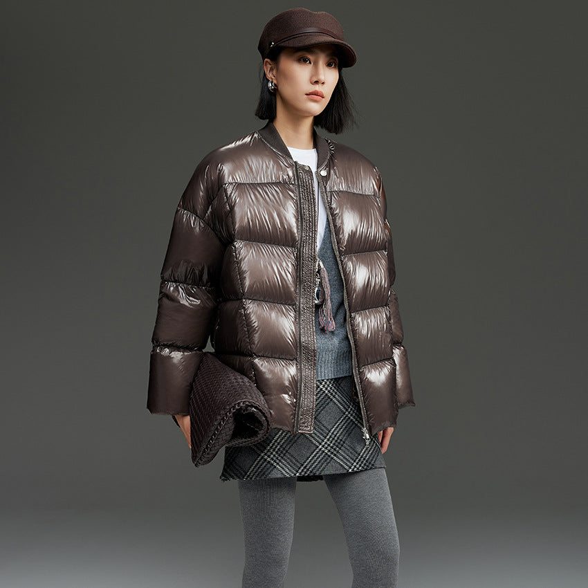 Damen Kurze gestepptte Daunenjacke mit glänzender Shell und Boxy-Silhouette Drune
