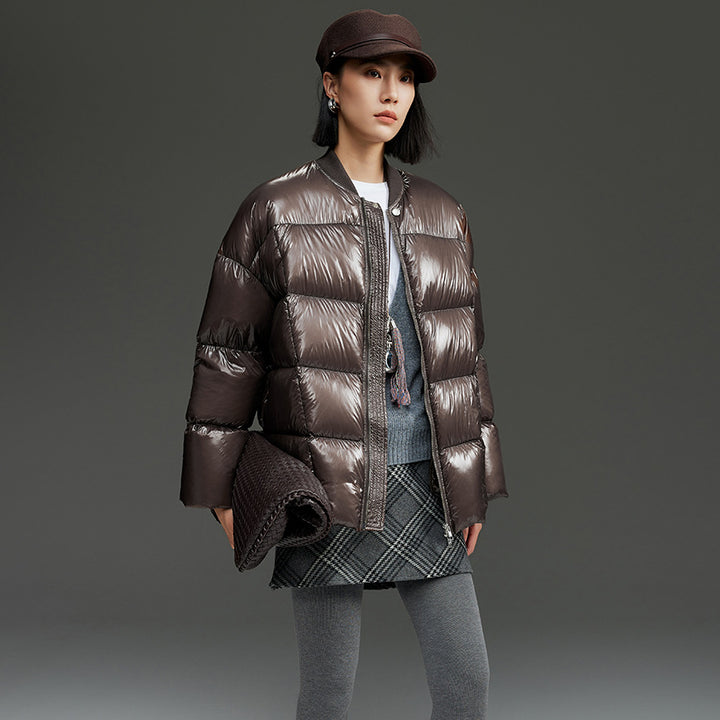 Damen Kurze gestepptte Daunenjacke mit glänzender Shell und Boxy-Silhouette Drune