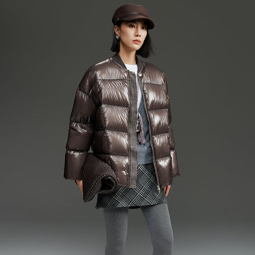 Damen Kurze gestepptte Daunenjacke mit glänzender Shell und Boxy-Silhouette Drune