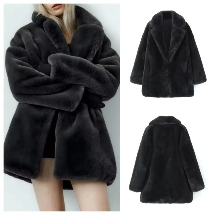 Damen Kurzmantel aus ultraflauschigem Hochflor‑Faux‑Fur mit kastiger Silhouette und voluminösem Reverskragen Drune
