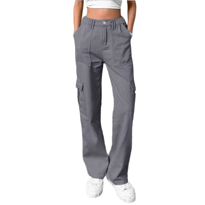 Damen weite Cargo-Hose mit hoher Taille, aufgesetzten Klappentaschen und legerer Baggy-Passform Drune