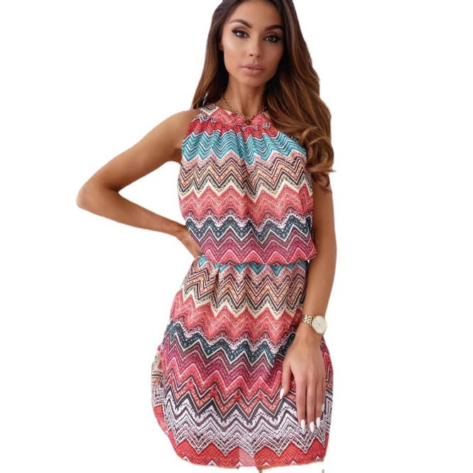Damen Neckholder Minikleid mit zigzag-muster und luftiger Passform Drune