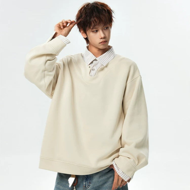 Herren Oversized Sweatshirt mit V-Notch-Kragen und Drop-Shoulder Drune