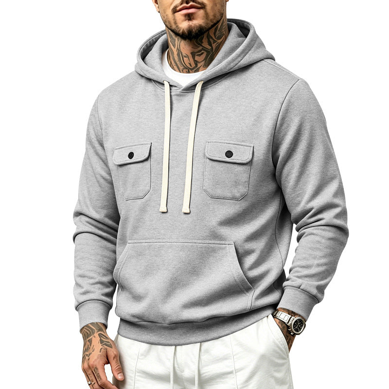 Herren Kapuzenpullover mit Brustklappen- und Kängurutasche Drune