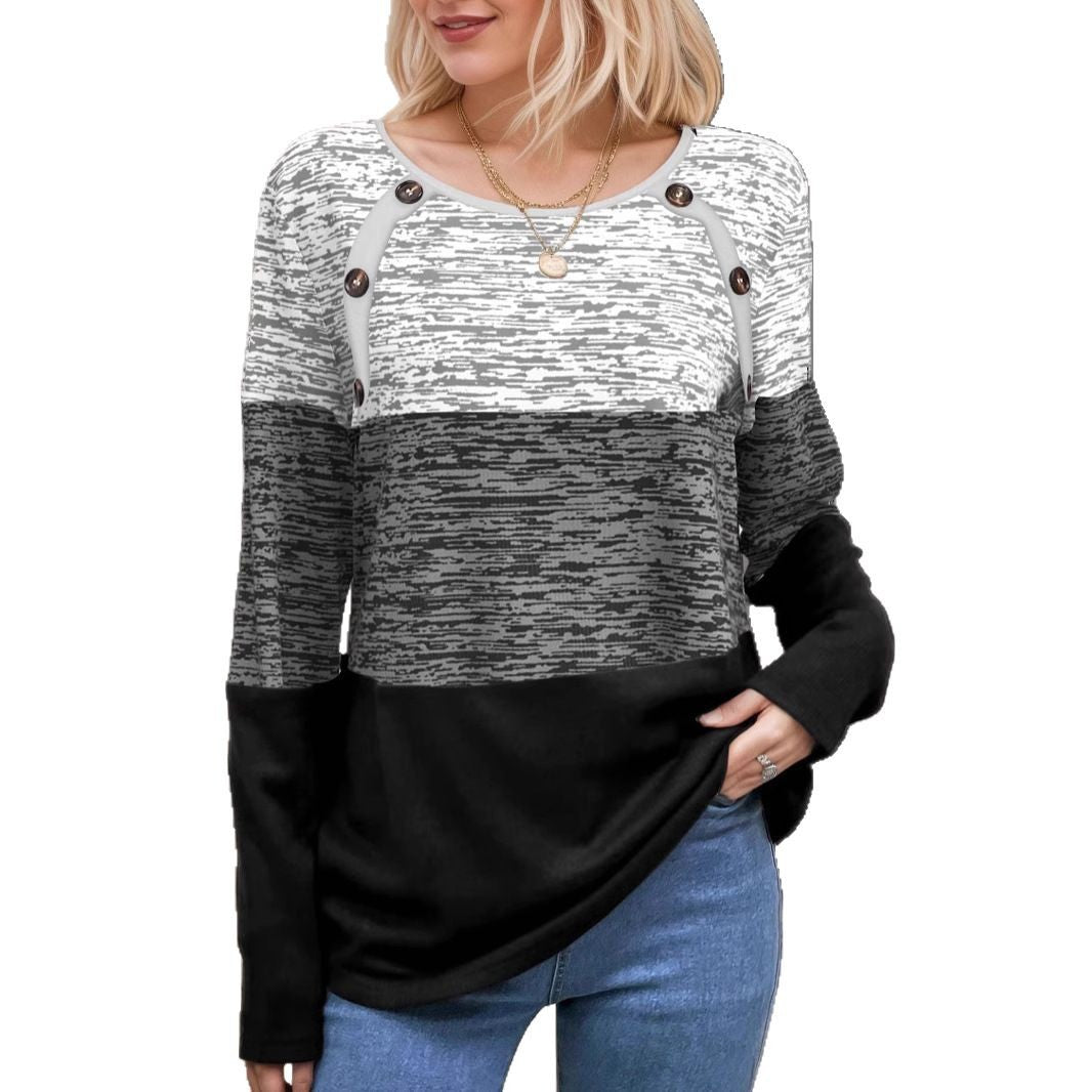 Damen Pullover mit dekorativen Knopfdetails und modernem Farbblock-Design Drune