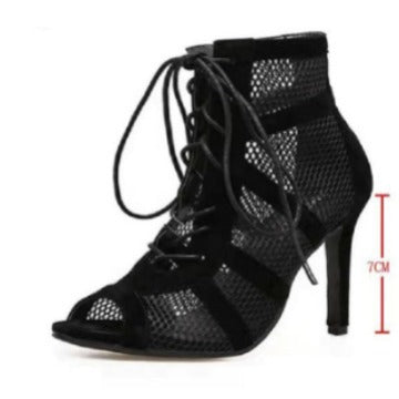 Damen Schnür‑High‑Heel Ankle‑Boots mit Mesh‑Einsätzen und Peeptoe Drune