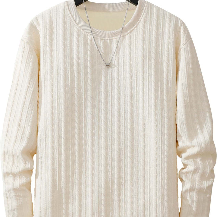 Herren Feinstrick-Rundhals-Pullover mit Zopfmuster, geradem Saum & entspannter Passform Drune