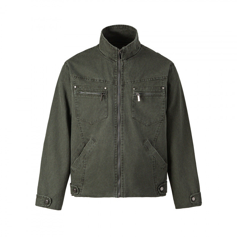 Herren Kurzjacke aus Canvas im Field‑Style mit Stehkragen, Reißverschluss und Multifunktionstaschen Drune