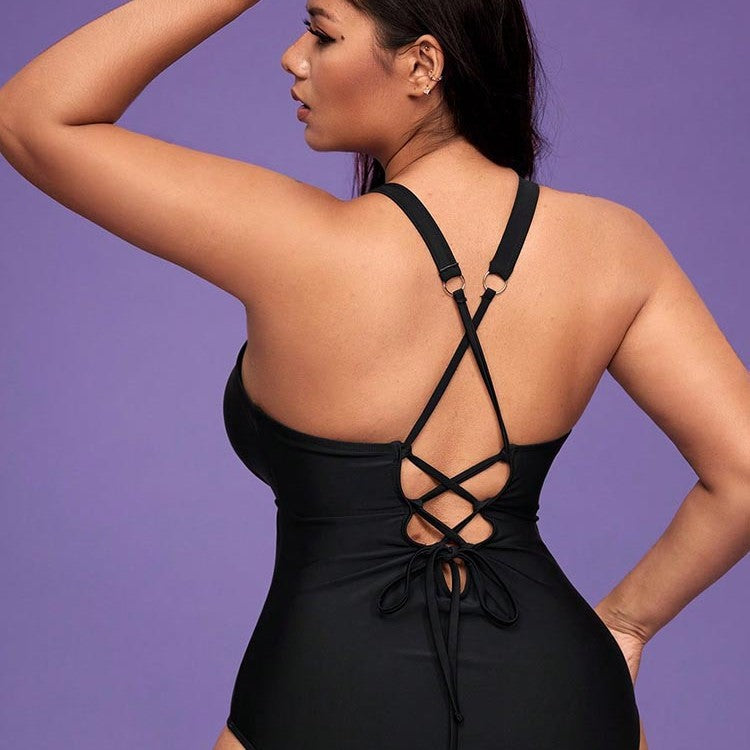 Damen Einteiler Badeanzug mit tiefem V-Ausschnitt und schmeichelnder Silhouette Drune