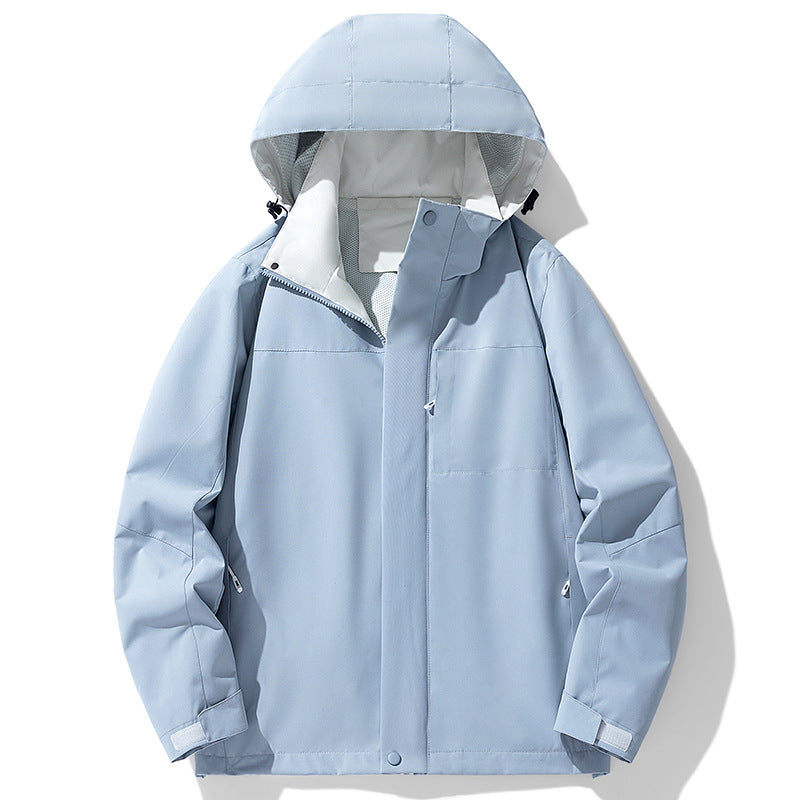 Herren Wasserdichte dreilagige Outdoorjacke mit Kapuze, atmungsaktivem Meshfutter und verstellbaren Bündchen Drune