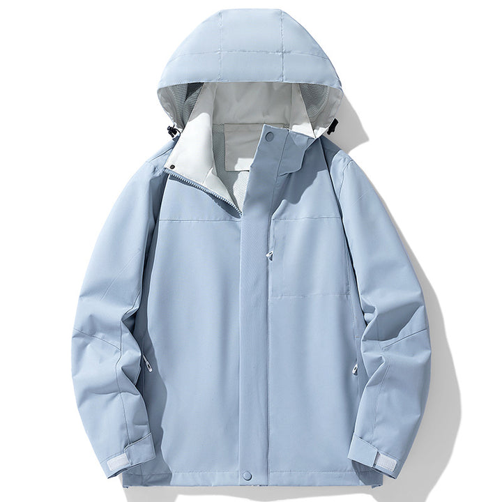 Herren Wasserdichte dreilagige Outdoorjacke mit Kapuze, atmungsaktivem Meshfutter und verstellbaren Bündchen Drune