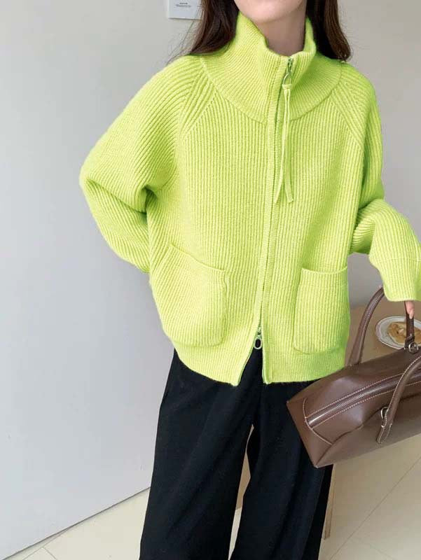Damen Hochwertiger Strickjacke mit Reißverschluss Drune