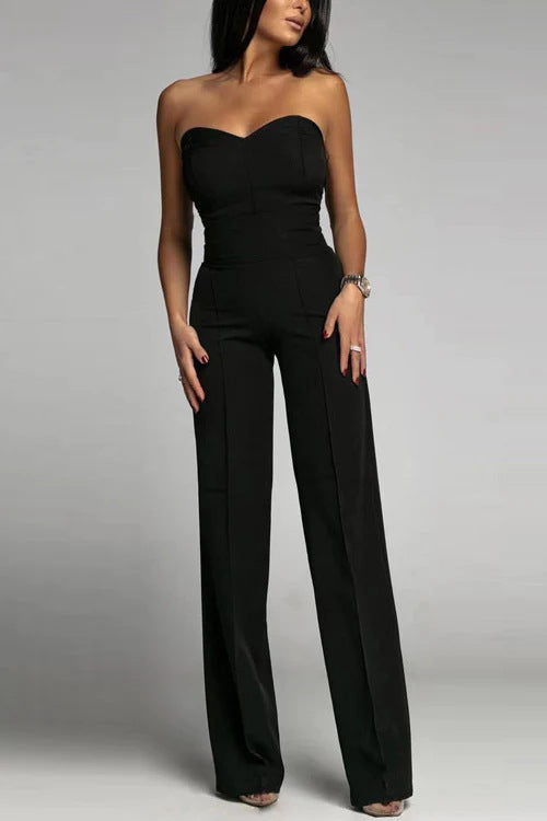 Damen eleganter Jumpsuit mit schulterfreiem Design und weitem Bein Drune