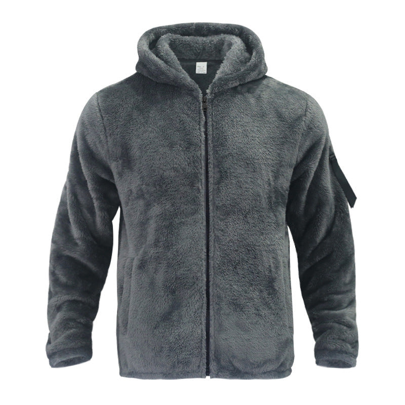 Herren Gefütterte Fleece-Kapuzenjacke mit Teddy-Finish, Reißverschluss und Seitentaschen Drune