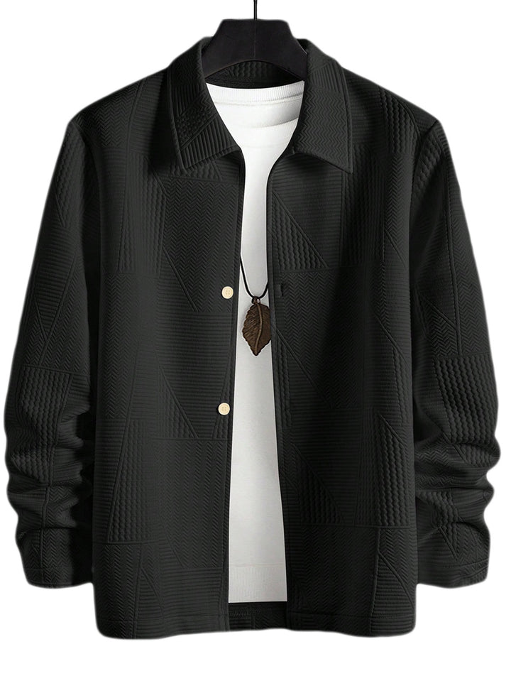 Herren nan strukturierte Shirtjacke im Patchwork-Relief mit Hemdkragen Drune