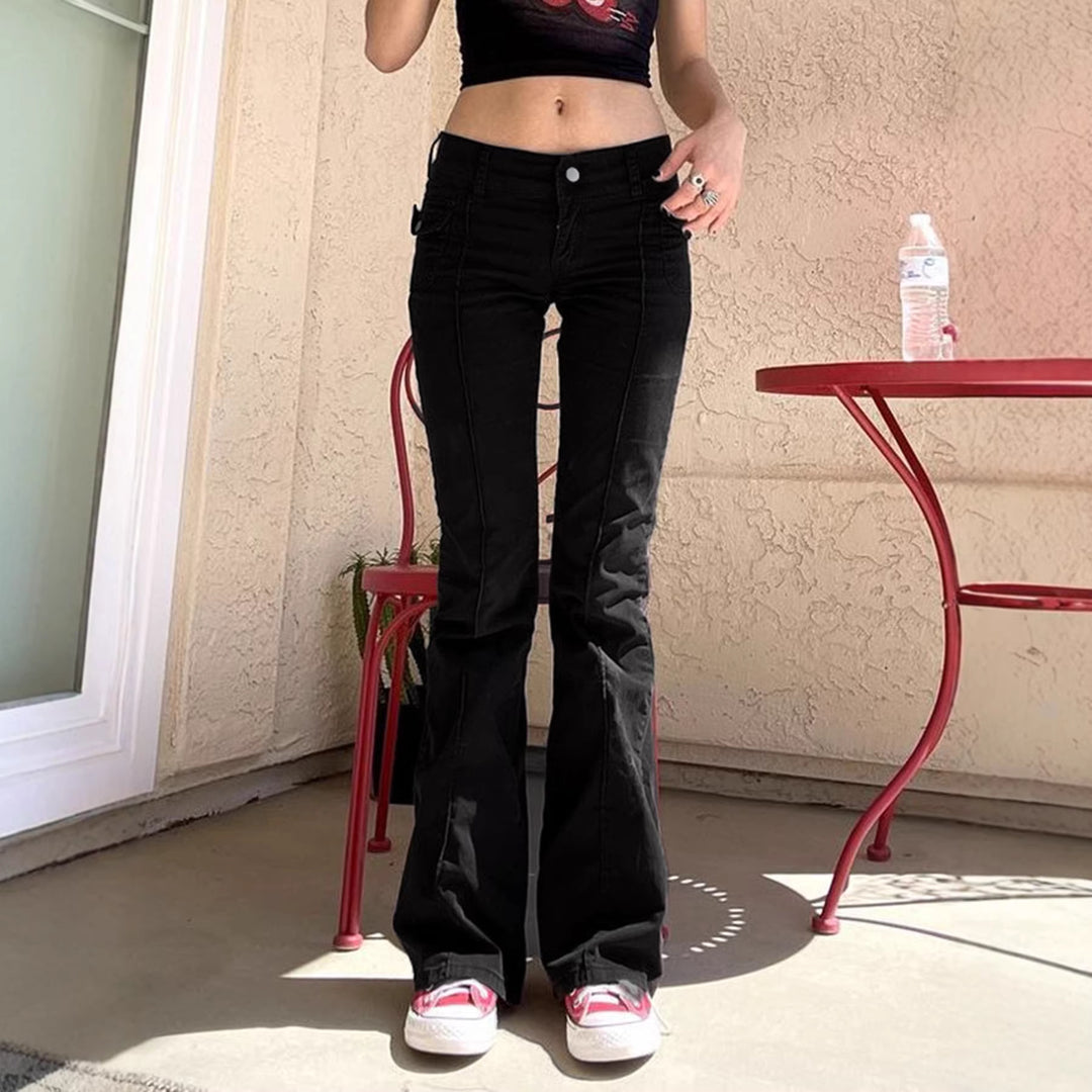 Damen High‑Waist Schlaghose mit Ziernaht und Klappentaschen Drune