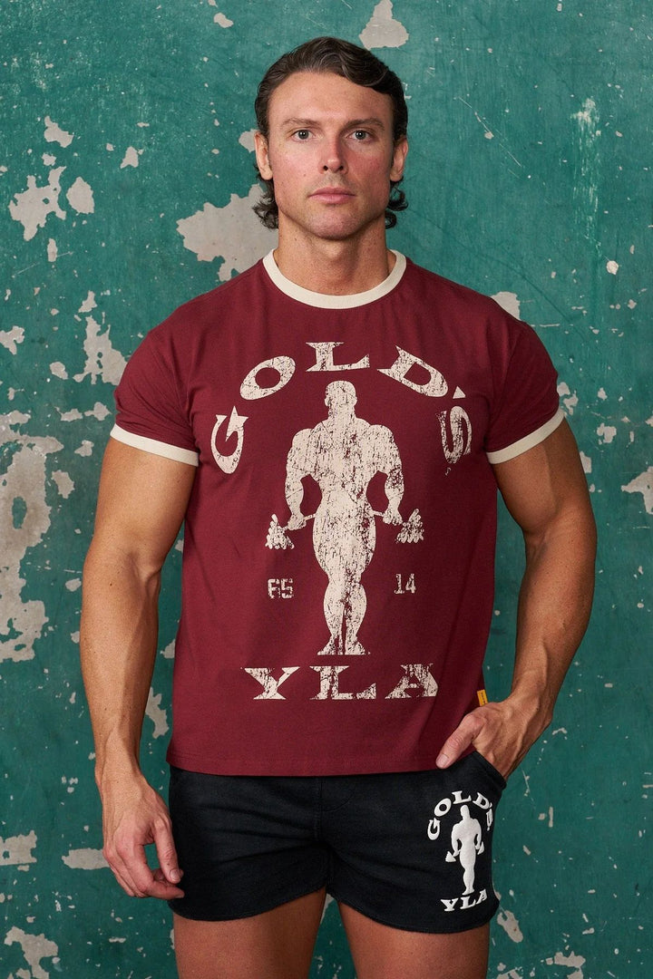 Herren nan Vintage Trainingsshirt mit Rundhalsausschnitt Kontrastbündchen und Retro-Bodybuilding-Druck Drune