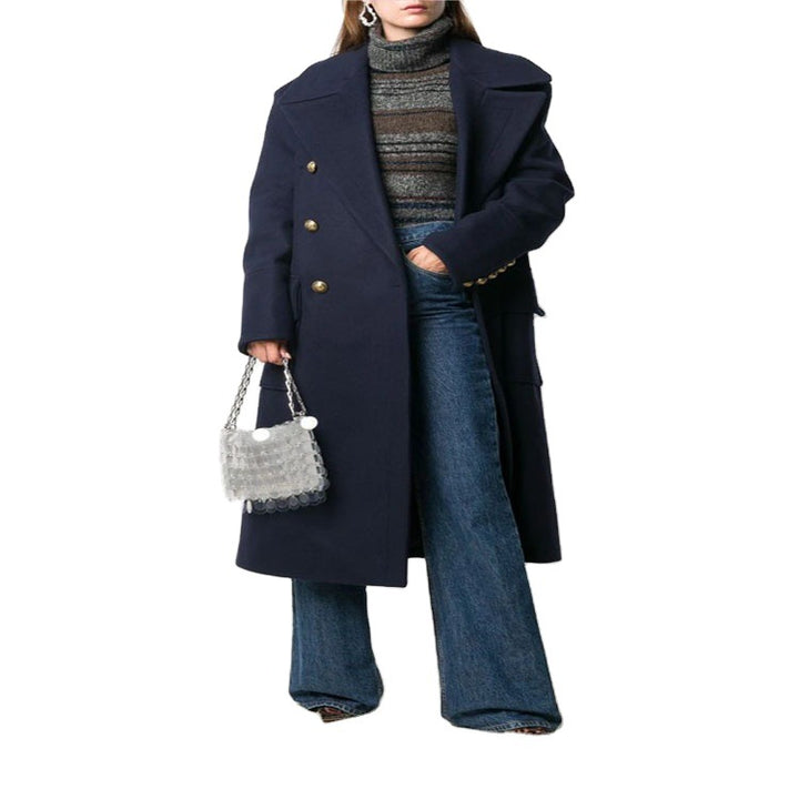 Damen Marineinspirierter Zweireiher-Longcoat aus Wollmix mit Oversize-Revers Drune