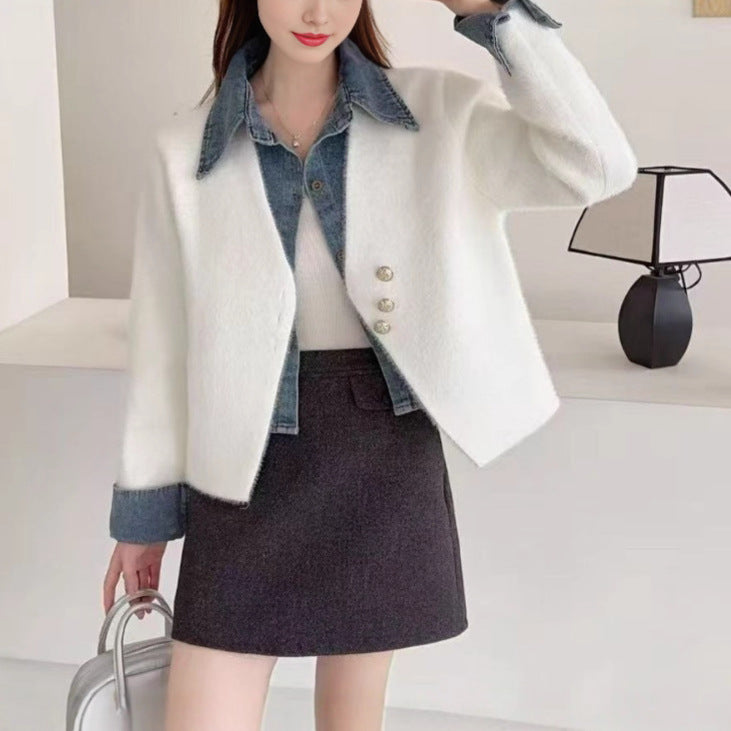 Damen elegante Kurzjacke mit strukturierter Oberfläche Drune