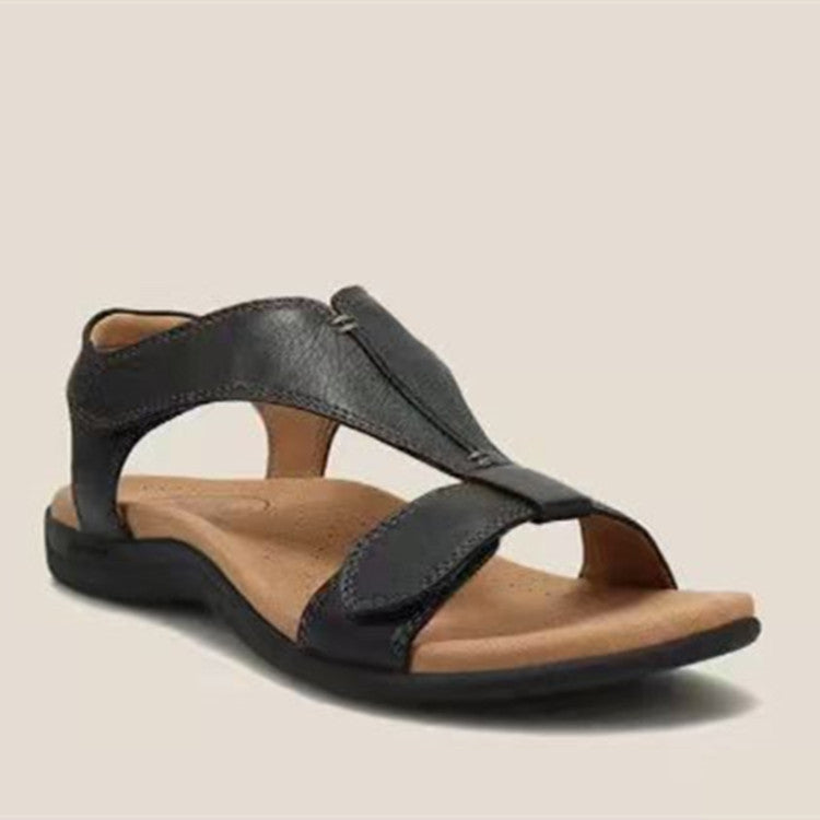 Damen Bequeme Flache Sandalen mit ergonomischem Kork‑Komfortfußbett und Klettverschluss Drune