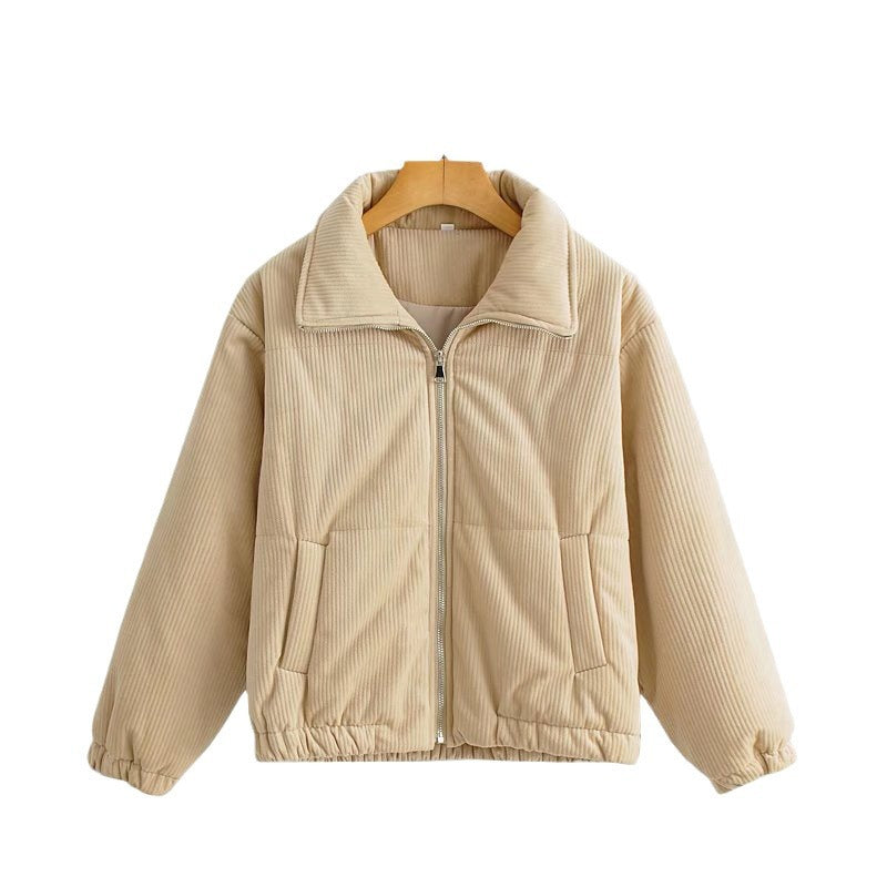 Damen Lässige Cordjacke mit hohem Kragen und elastischen Bündchen Drune