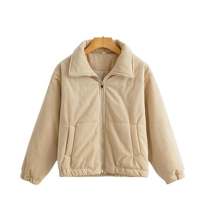 Damen Lässige Cordjacke mit hohem Kragen und elastischen Bündchen Drune
