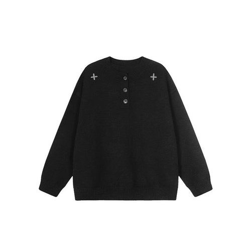 Damen Modischer Oversized Pullover mit Knopfleiste Drune