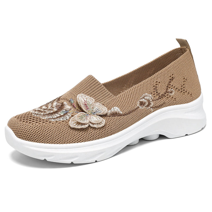 Damen Elegante Slip-On Sneakers mit floralen Stickereien Drune