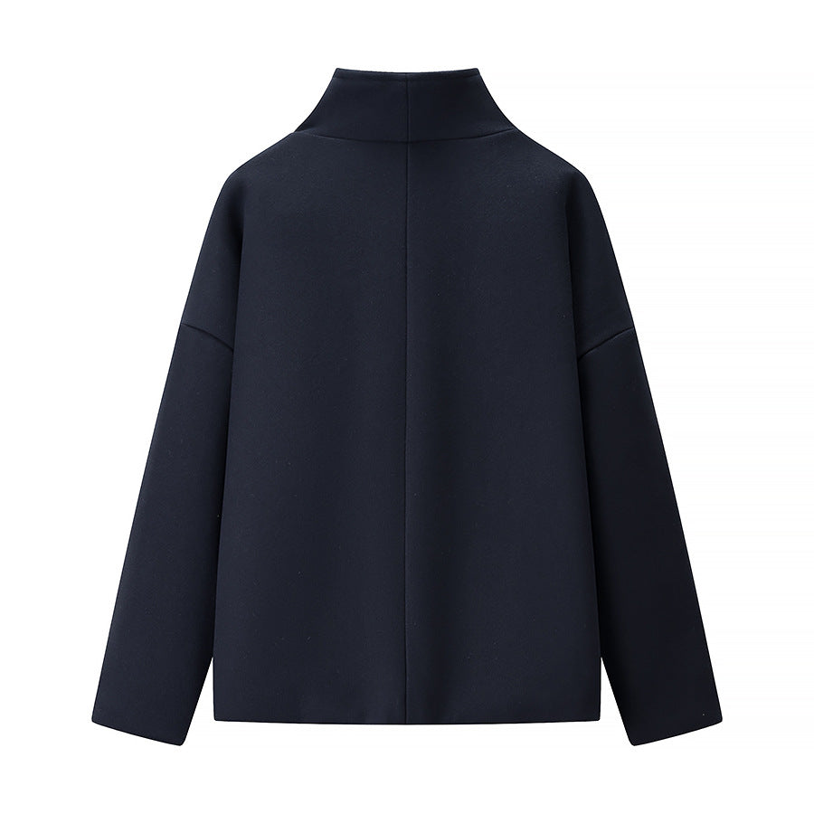 Damen Kurze doppeltgeknöpfte Oversize-Boxy-Jacke mit Stehkragen und Eingrifftaschen Drune