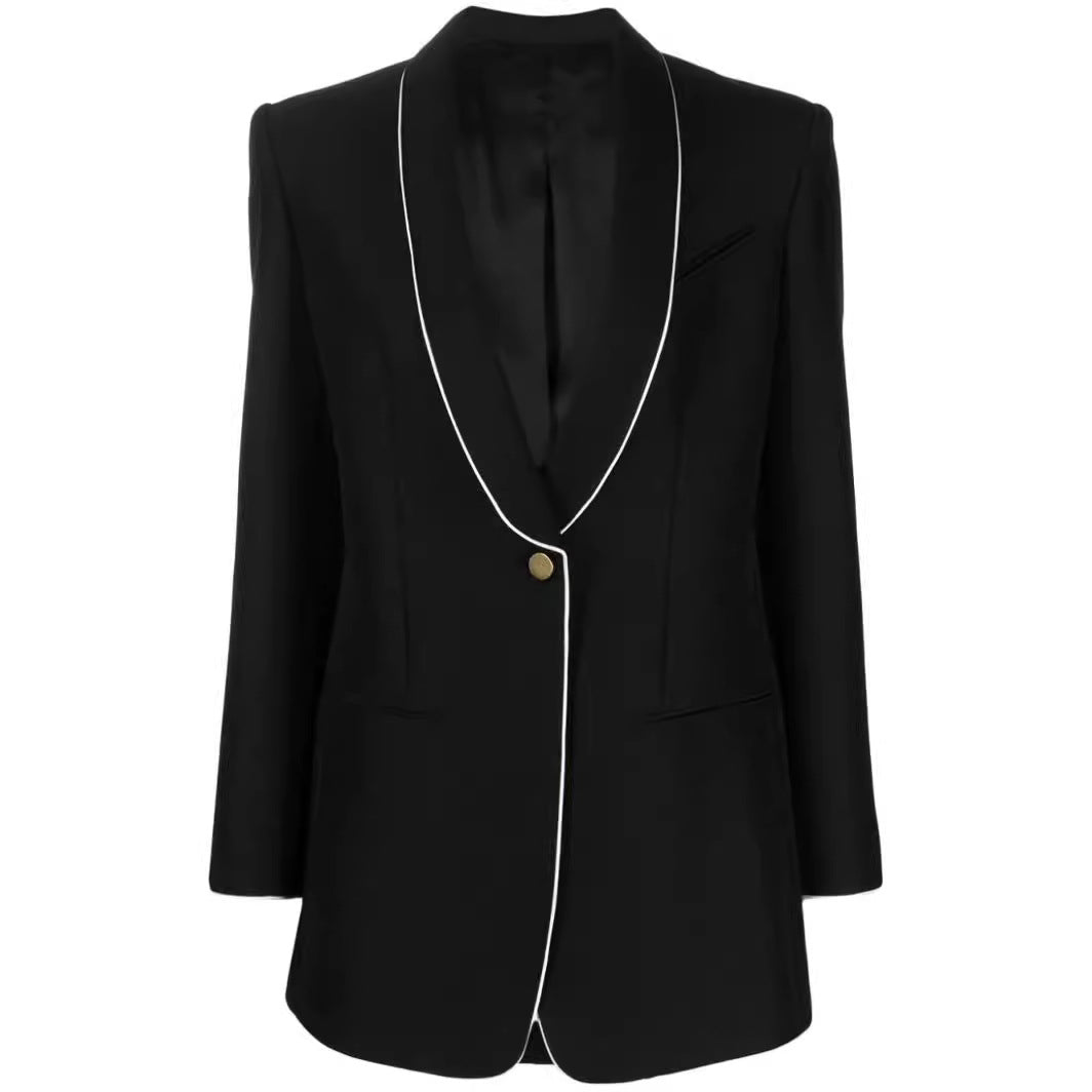Damen Oversize-Blazer im Smokingstil mit kontrastierender Paspelierung und Ein-Knopf-Front Drune