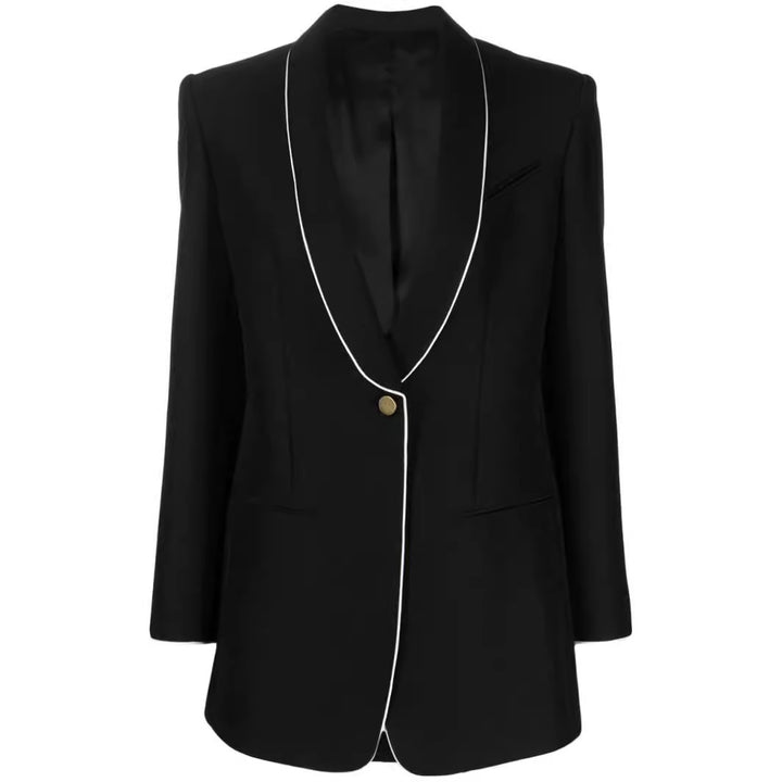 Damen Oversize-Blazer im Smokingstil mit kontrastierender Paspelierung und Ein-Knopf-Front Drune
