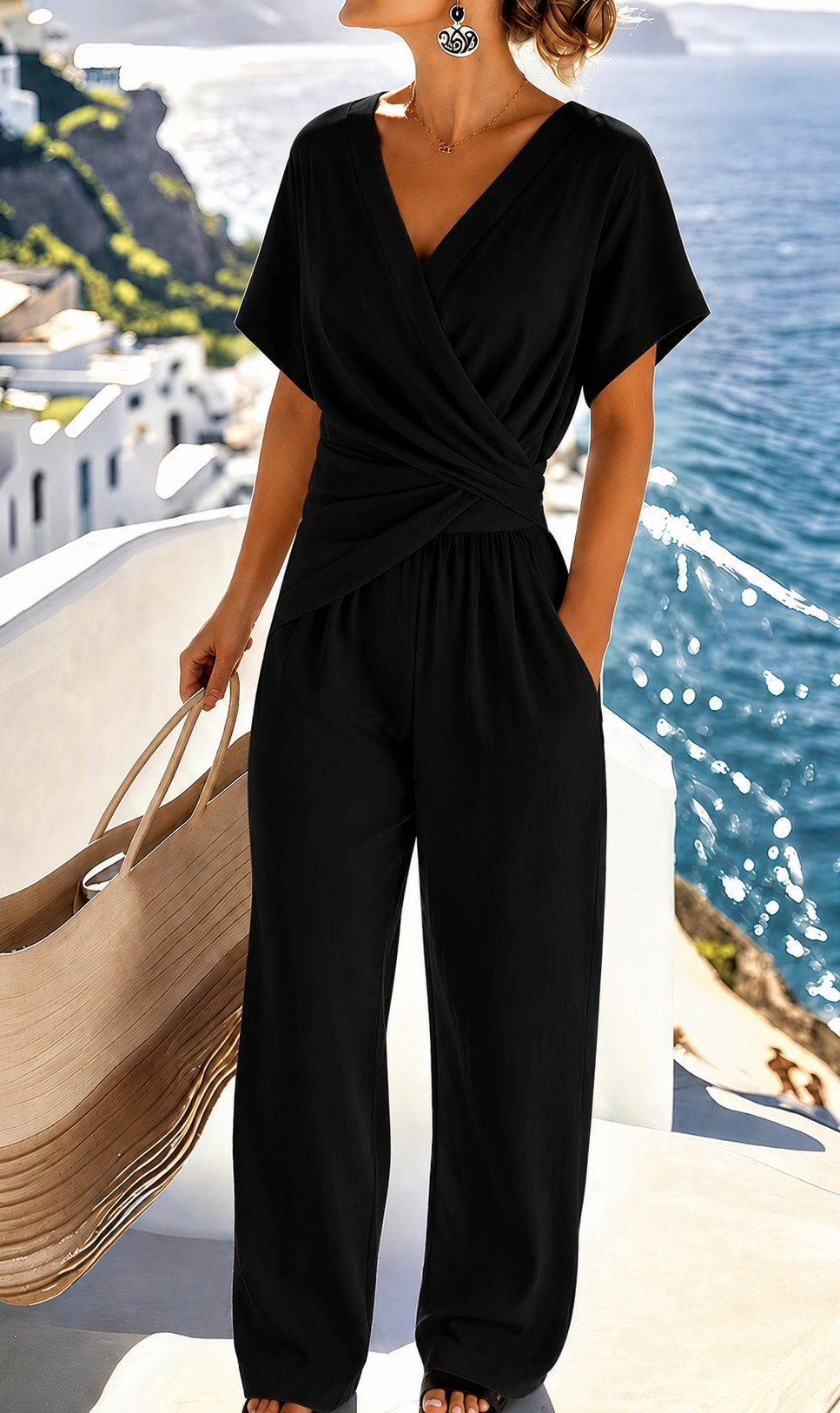 Damen Eleganter mit Wickeloptik und breiten Beinen Drune
