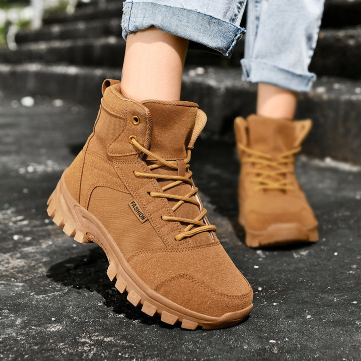Damen Modische knöchelhohe Einsatz‑Stiefelette im Tactical‑Look mit griffiger Leichtprofilsohle Drune