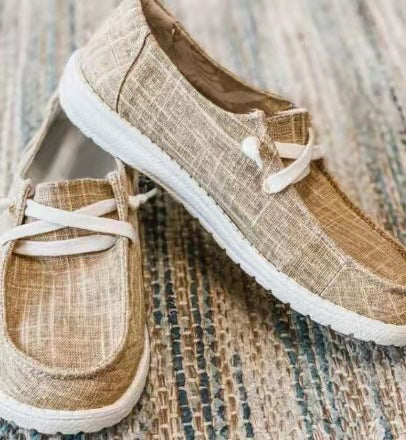 Damen nan Segeltuch-Mokassin-Sneaker mit elastischer Schnürung gepolstertem Komfortfußbett und profilierter Gummisohle Drune