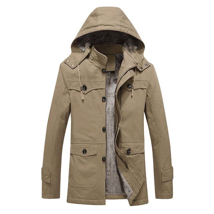 Herren wattierter Canvas-Parka mit fester Kapuze, kuscheligem Teddy-Innenfutter und Mehrfach-Taschen Drune