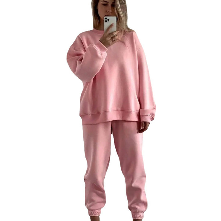 Damen lässiges Fleece-Trainingsset mit hoher Taille Drune